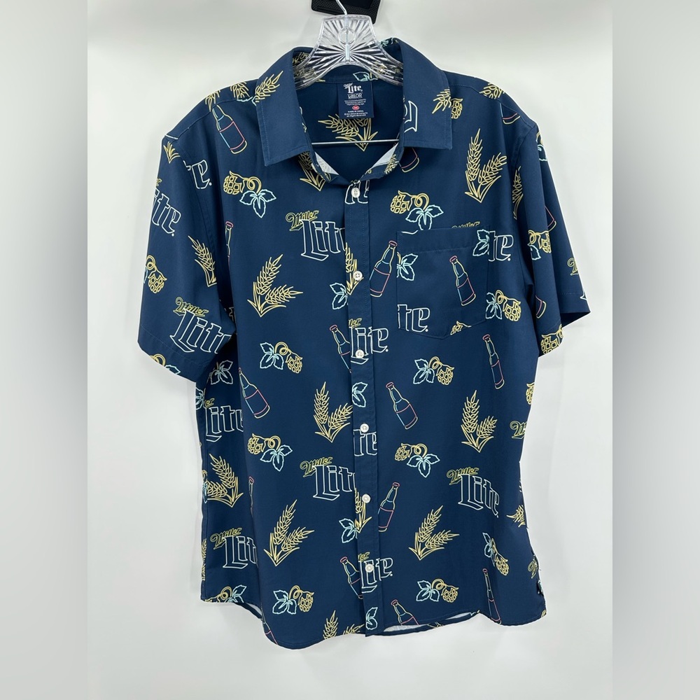 Miller Lite Neon Bottles Hawaiian Shirt Blue Valor Collective Men’s‎ Medium